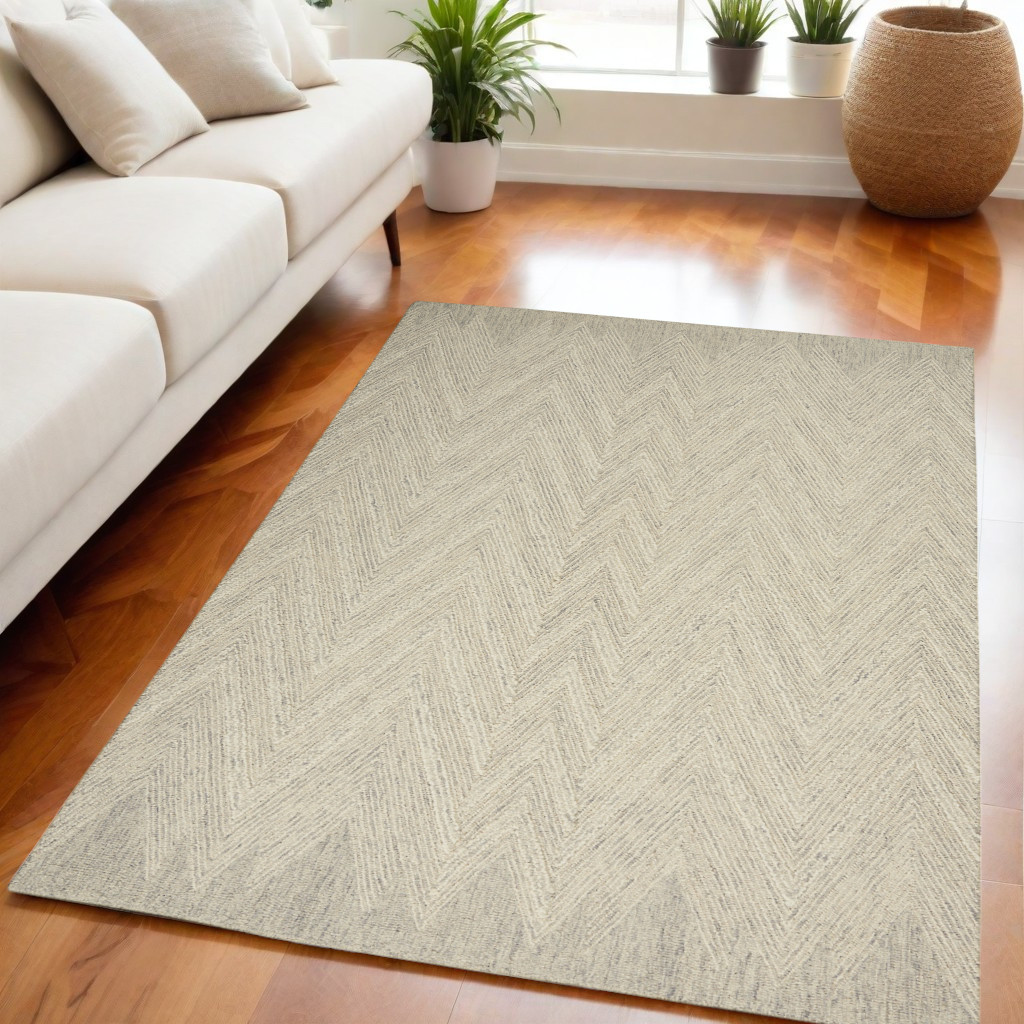 553519 5 x 8 ft. Wool Chevron Rectangle Area Rug, Ivory & Gray