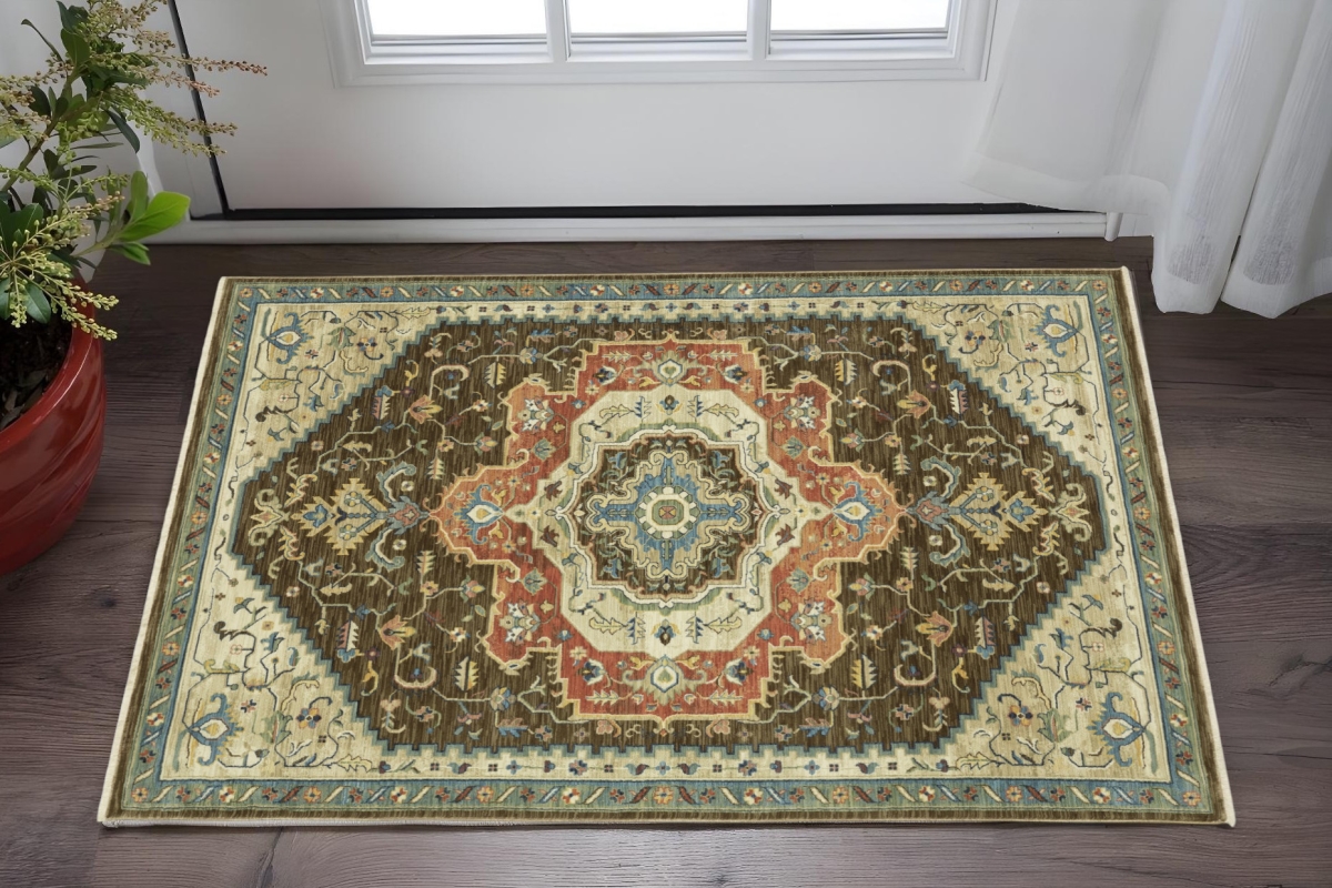 575237 3 x 5 ft. Oriental Rectangle Area Rug with Fringe, Brown & Orange