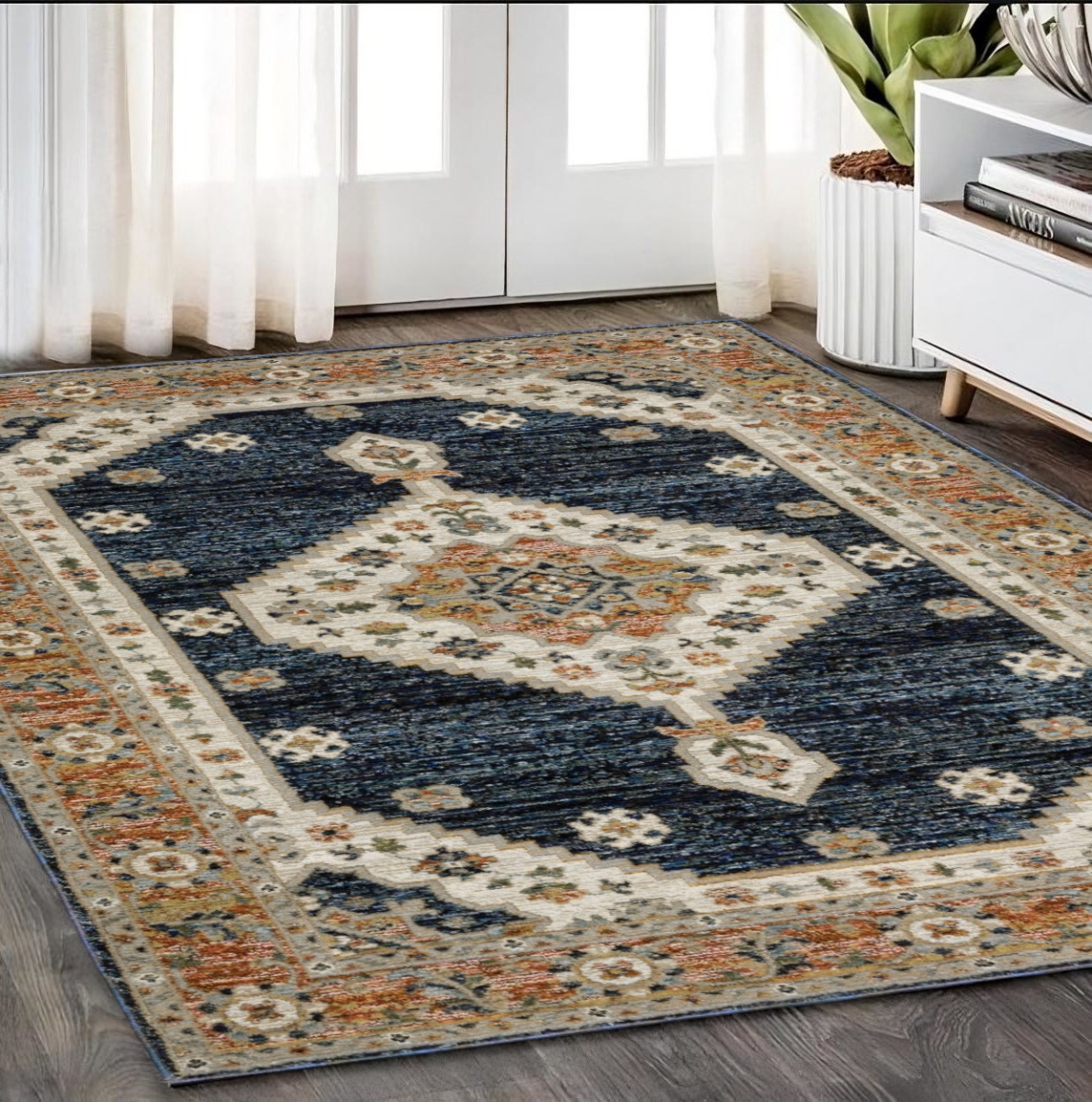 576173 5 x 7 ft. Medallion Rectangle Area Rug, Blue & Orange