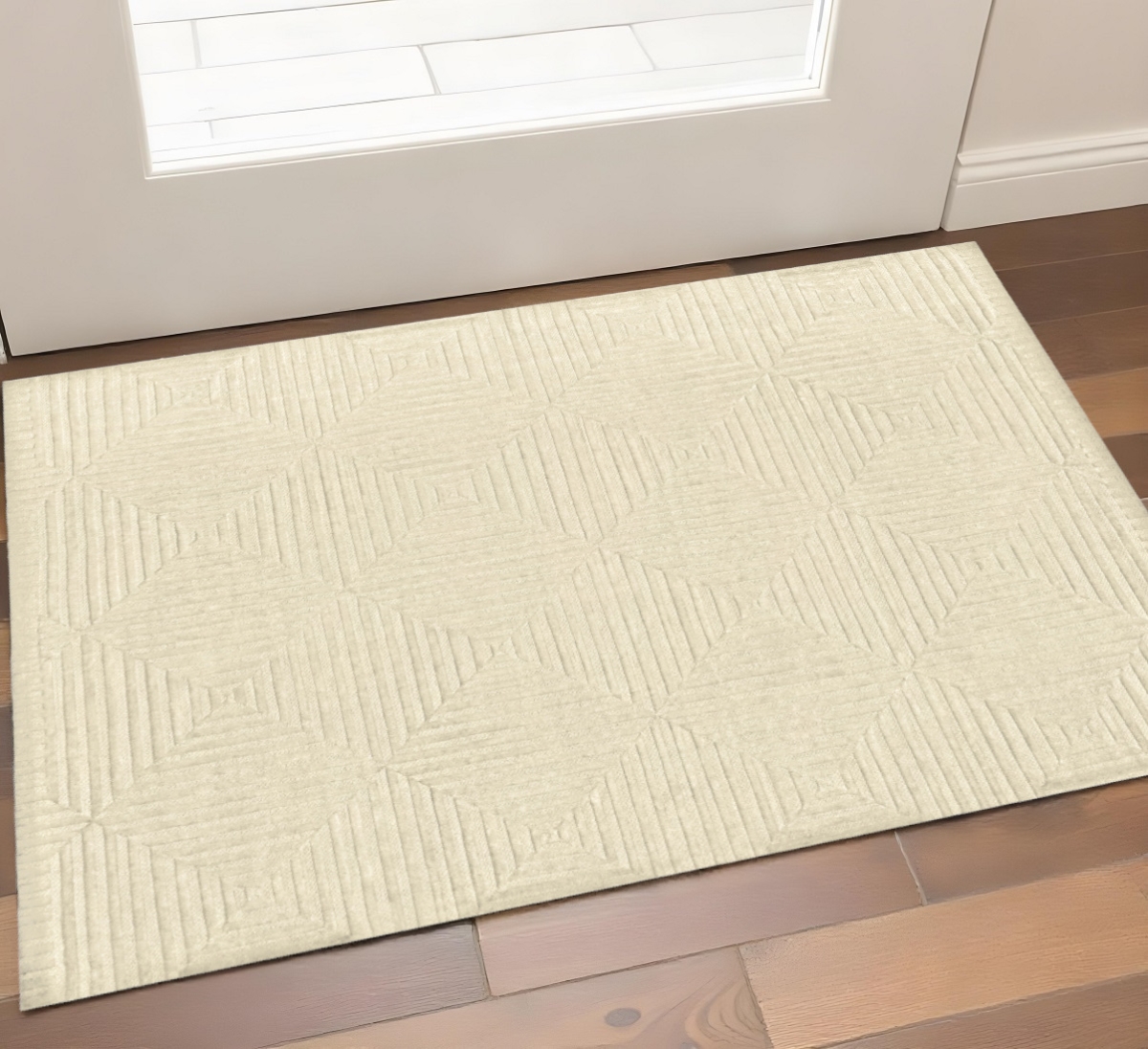 567907 2 x 3 ft. Wool Geometric Hand Knotted Rectangle Area Rug, Ivory