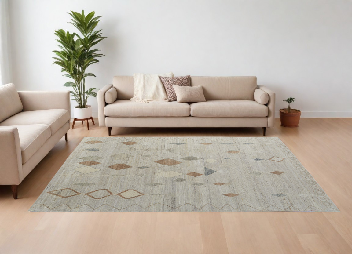 567295 8 x 10 ft. Wool Moroccan Hand Knotted Rectangle Area Rug, Tan, Brown & Gray