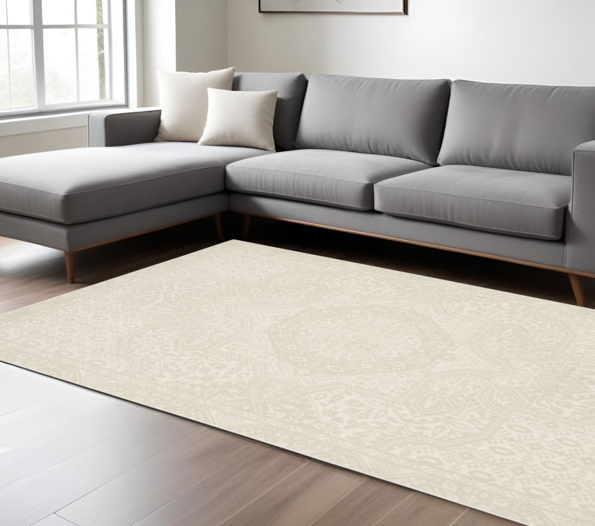576138 8 x 11 ft. Medallion Rectangle Area Rug, Ivory & Beige