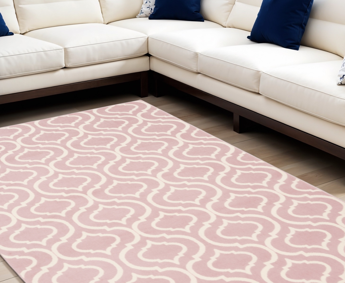 527710 6 x 9 ft. Moroccan Power Loom Rectangle Area Rug, Pink & Ivory