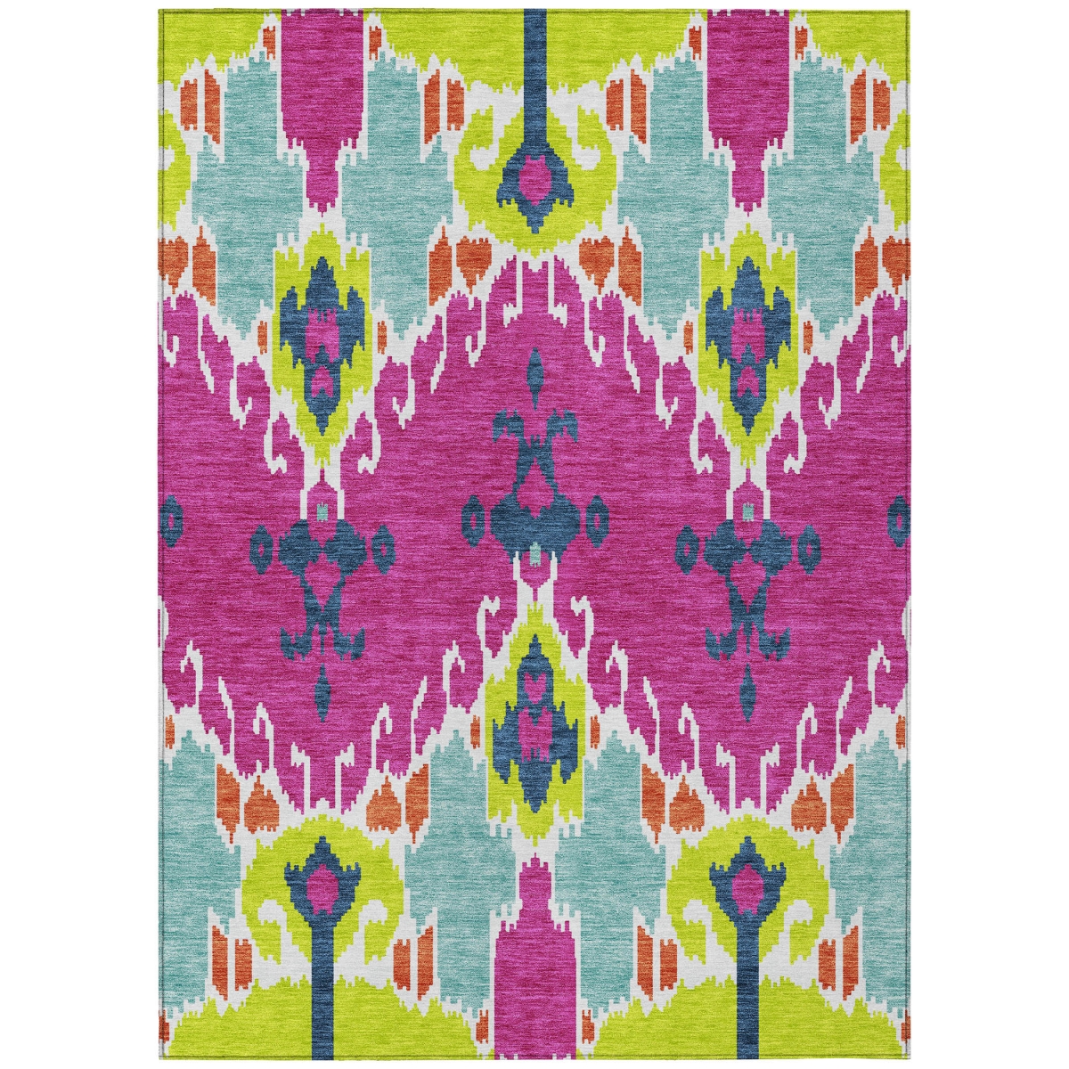 584723 5 x 8 ft. Ikat Washable Indoor & Outdoor Rectangle Area Rug, Pink, Lime Green & Orange -  HomeRoots