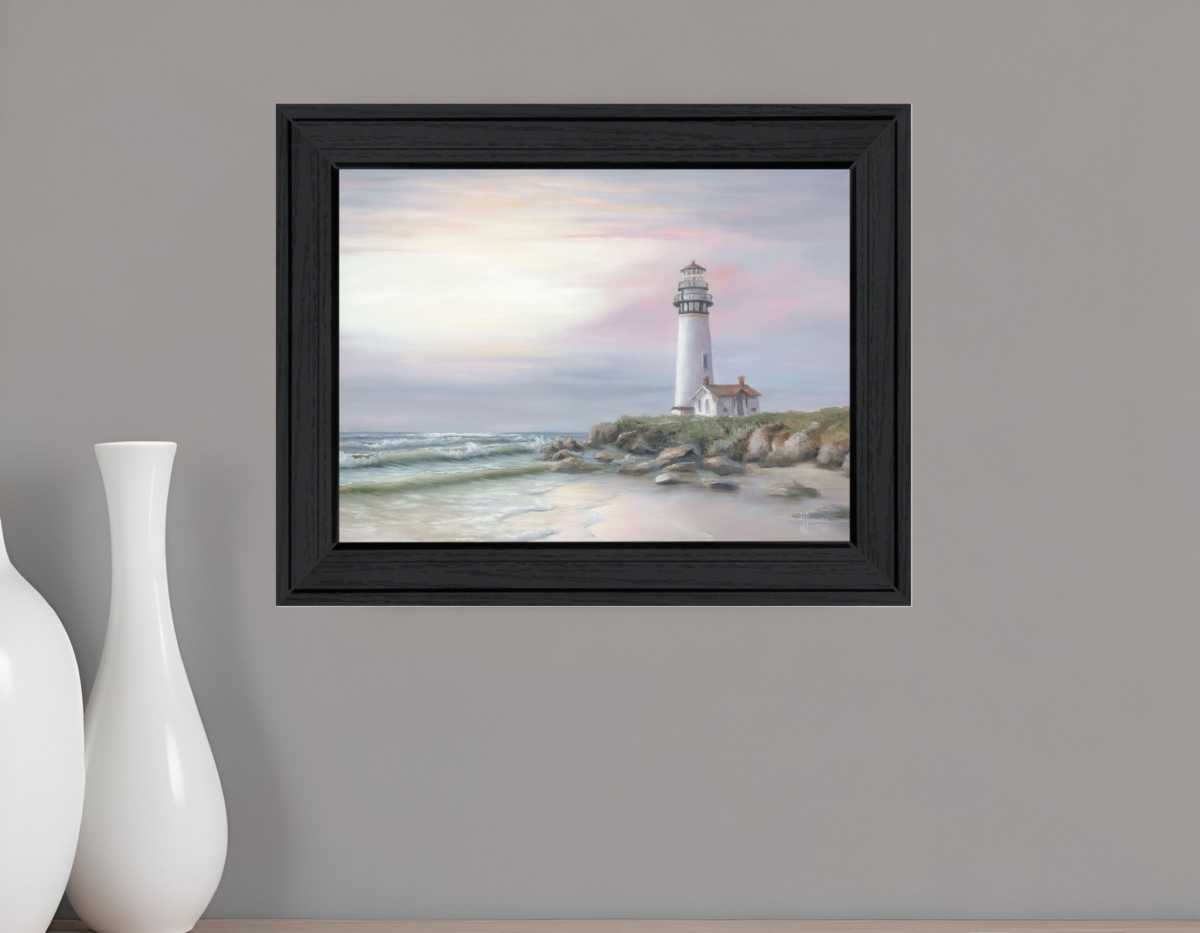 529940 Modern Lighthouse at Sunset Black Framed Print Wall Art