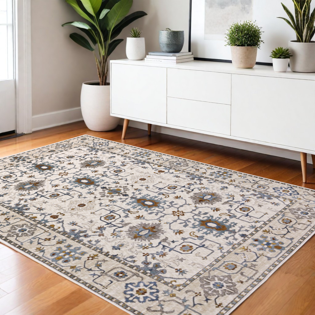 574816 4 x 6 ft. Oriental Rectangle Area Rug, Ivory, Burnt Orange & Blue