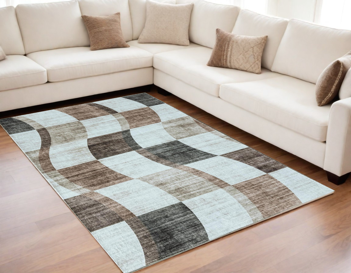 570040 5 x 8 ft. Checkered Rectangle Area Rug, Beige, Brown & Gray