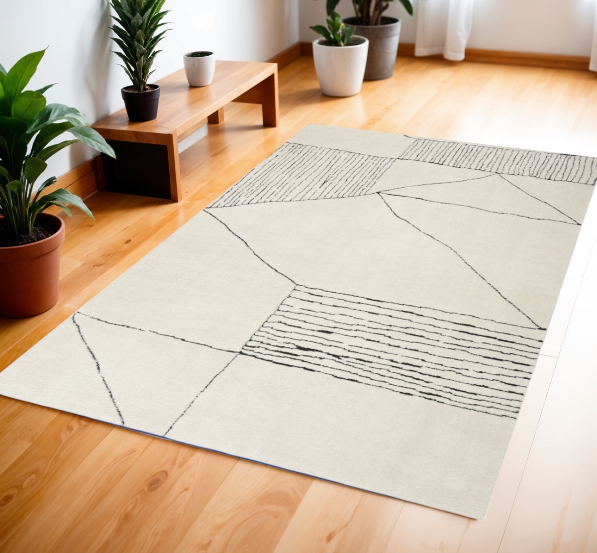 552722 4 x 6 ft. Abstract Geometric Rectangle Area Rug, Ivory & Black