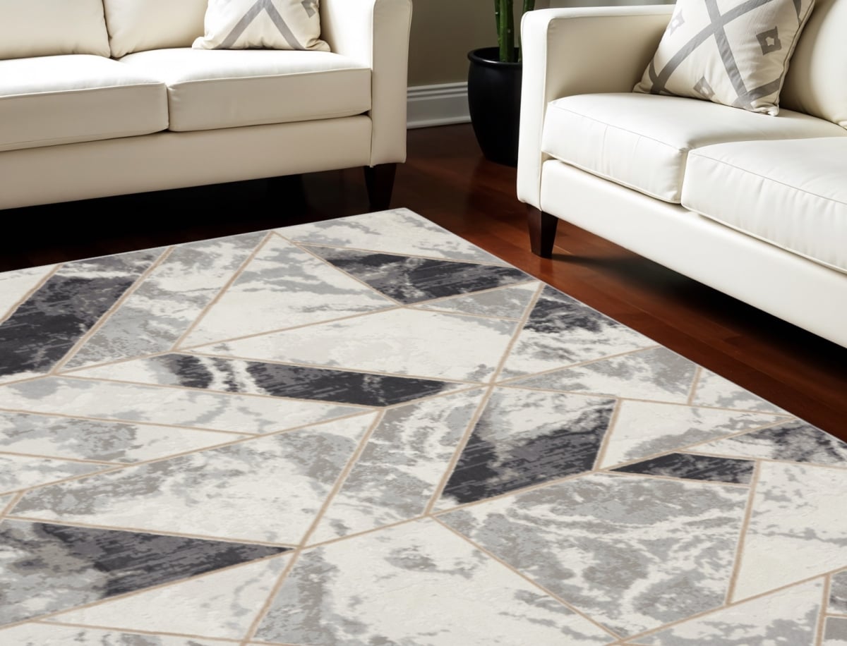 550448 8 x 10 ft. Abstract Non Skid Rectangle Area Rug, Ivory, Black & Gray