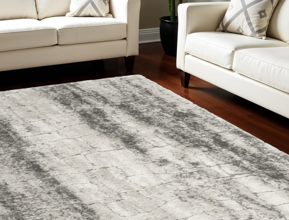 554774 8 x 10 ft. Abstract Shag Distressed Rectangle Area Rug, Charcoal & Ivory