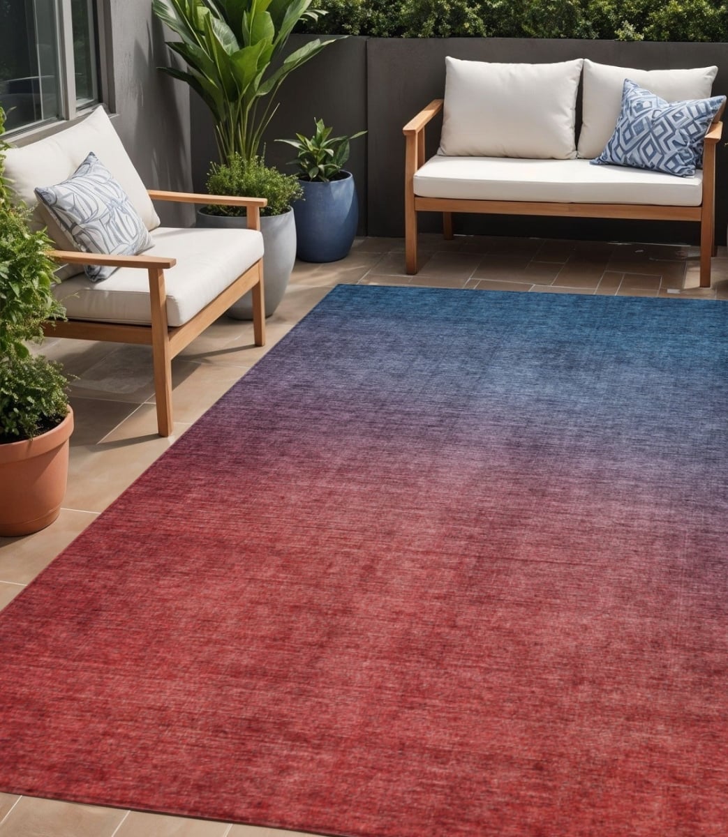 577380 5 x 8 ft. Ombre Washable Indoor & Outdoor Rectangle Area Rug, Navy Blue, Red & Eggplant