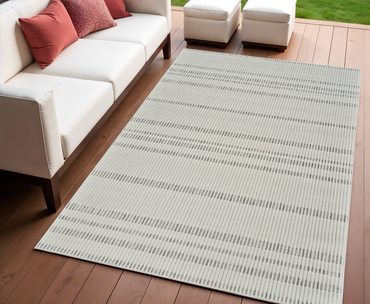 558802 4 x 6 ft. Striped Distressed Indoor & Outdoor Rectangle Area Rug, Cream & Beige