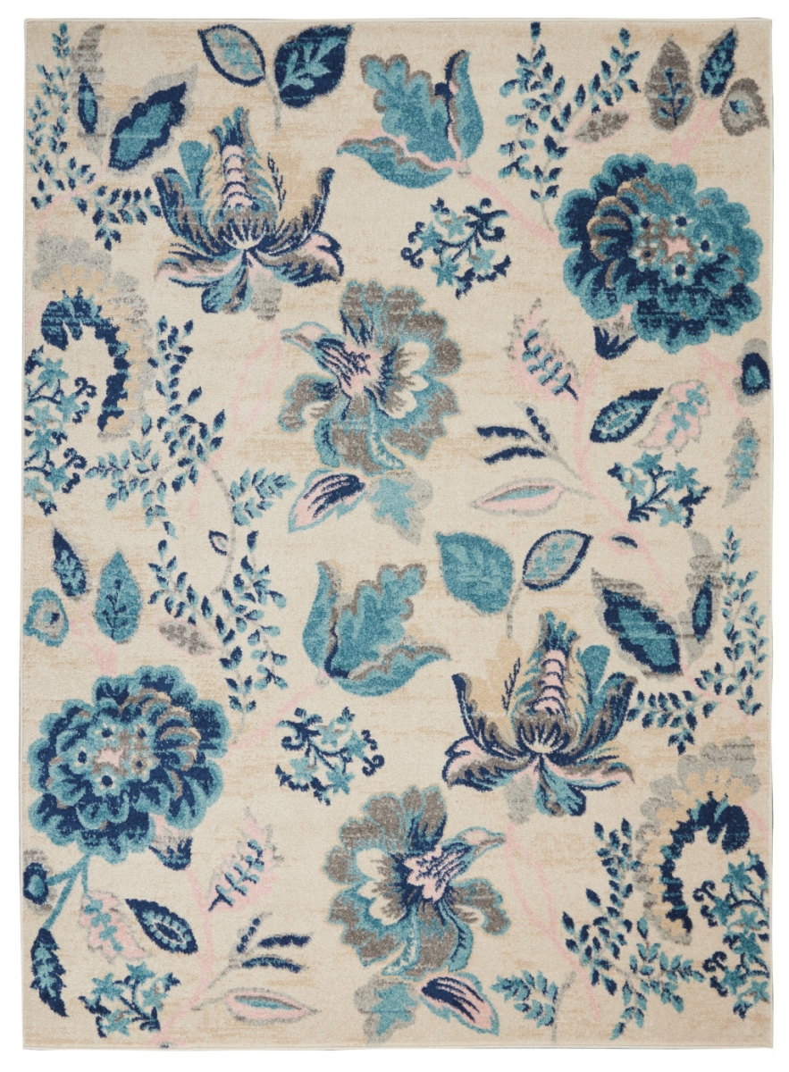 553272 4 x 6 ft. Floral Rectangle Area Rug, Ivory, Navy Blue & Light Blue