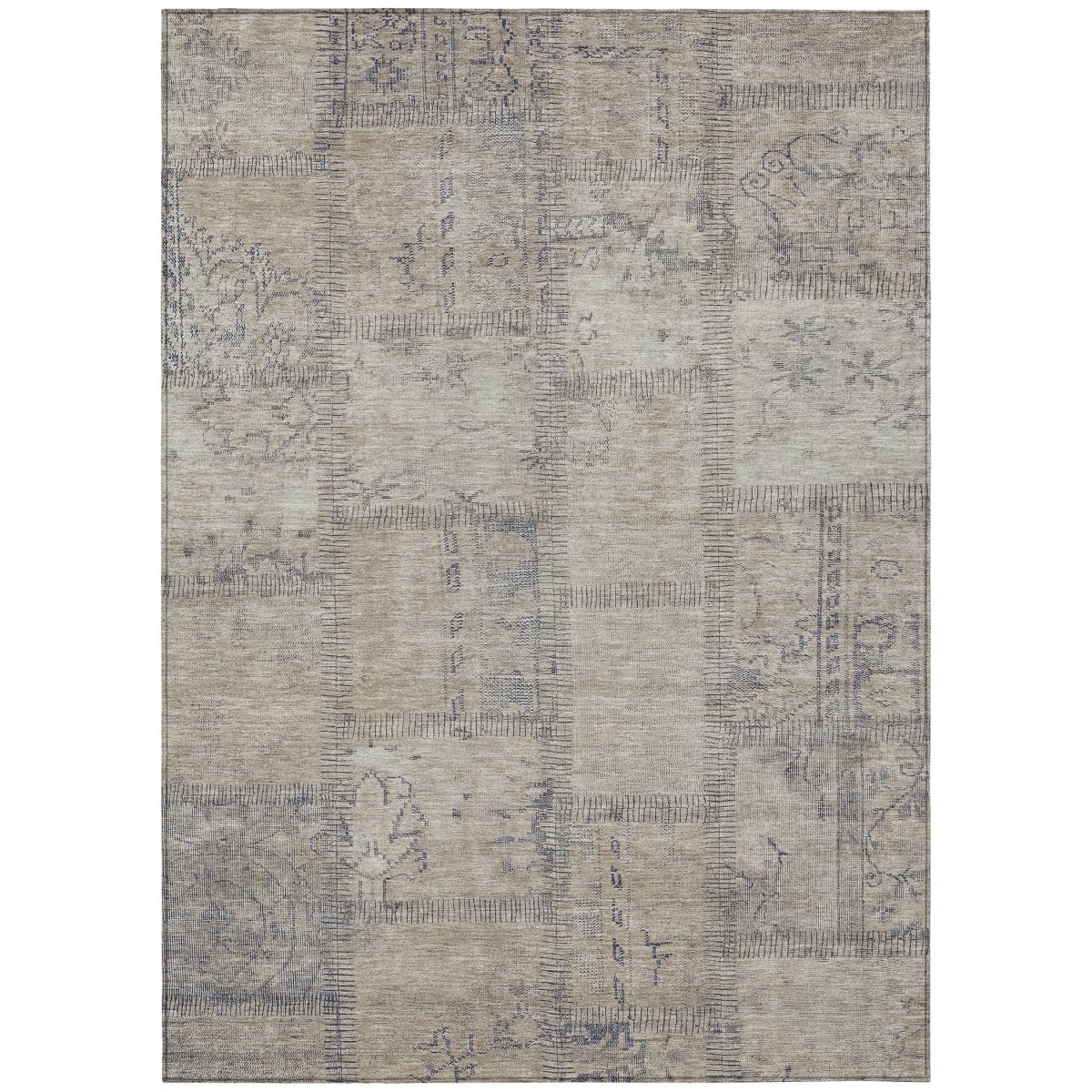 581573 9 x 12 ft. Patchwork Washable Indoor & Outdoor Rectangle Area Rug, Beige, Taupe & Brown
