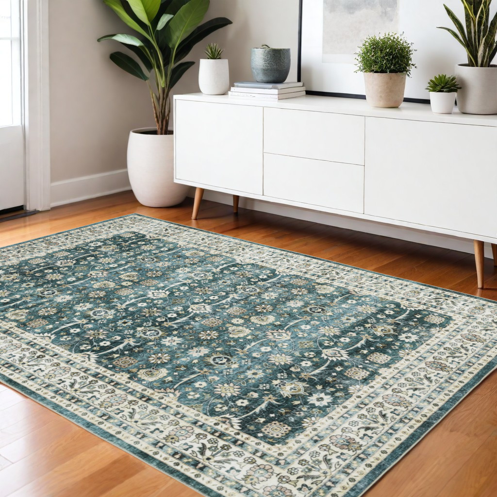574715 4 x 6 ft. Oriental Distressed Rectangle Area Rug, Teal & Ivory