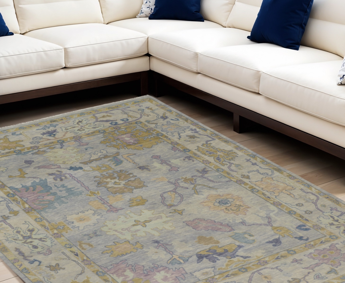 566251 8 x 12 ft. Wool Oriental Hand Knotted Rectangle Area Rug with Fringe, Purple, Gray & Gold