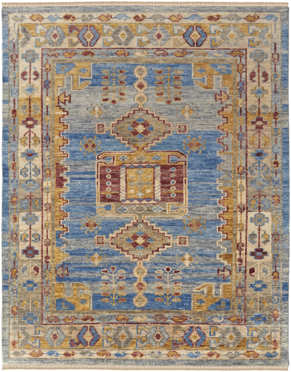567083 3 x 5 ft. Wool Geometric Hand Knotted Rectangle Area Rug with Fringe, Blue, Red & Yellow