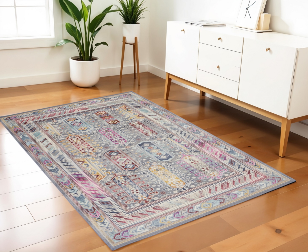 552701 4 x 6 ft. Floral Distressed Rectangle Area Rug, Ivory, Gray & Red