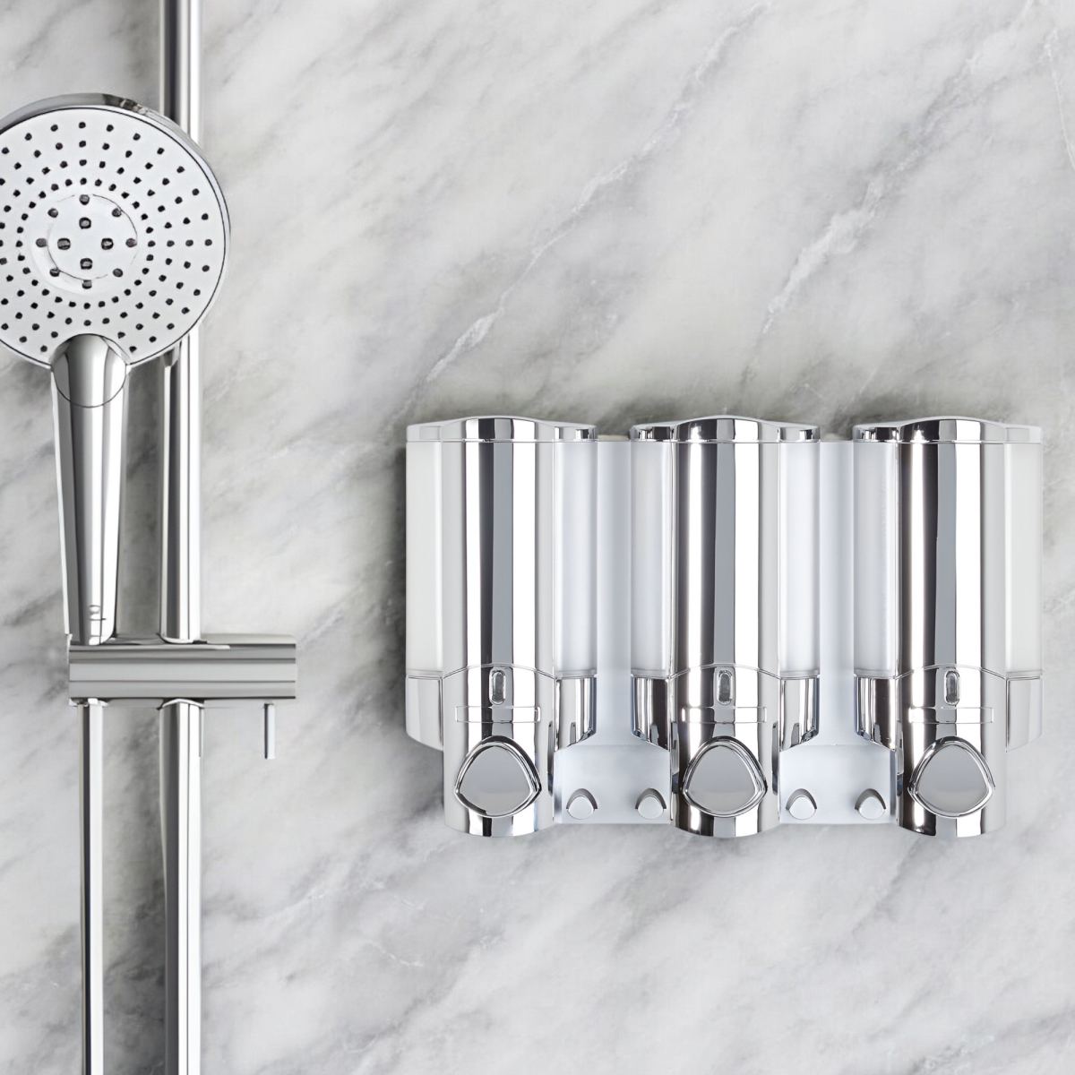Picture of HomeRoots 571492 Silver Heavy Duty Plastic Three Chamber Wall Mount Soap Dispenser