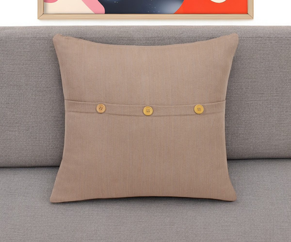 535249 20 in. Brown Cotton Throw Pillow with Buttons
