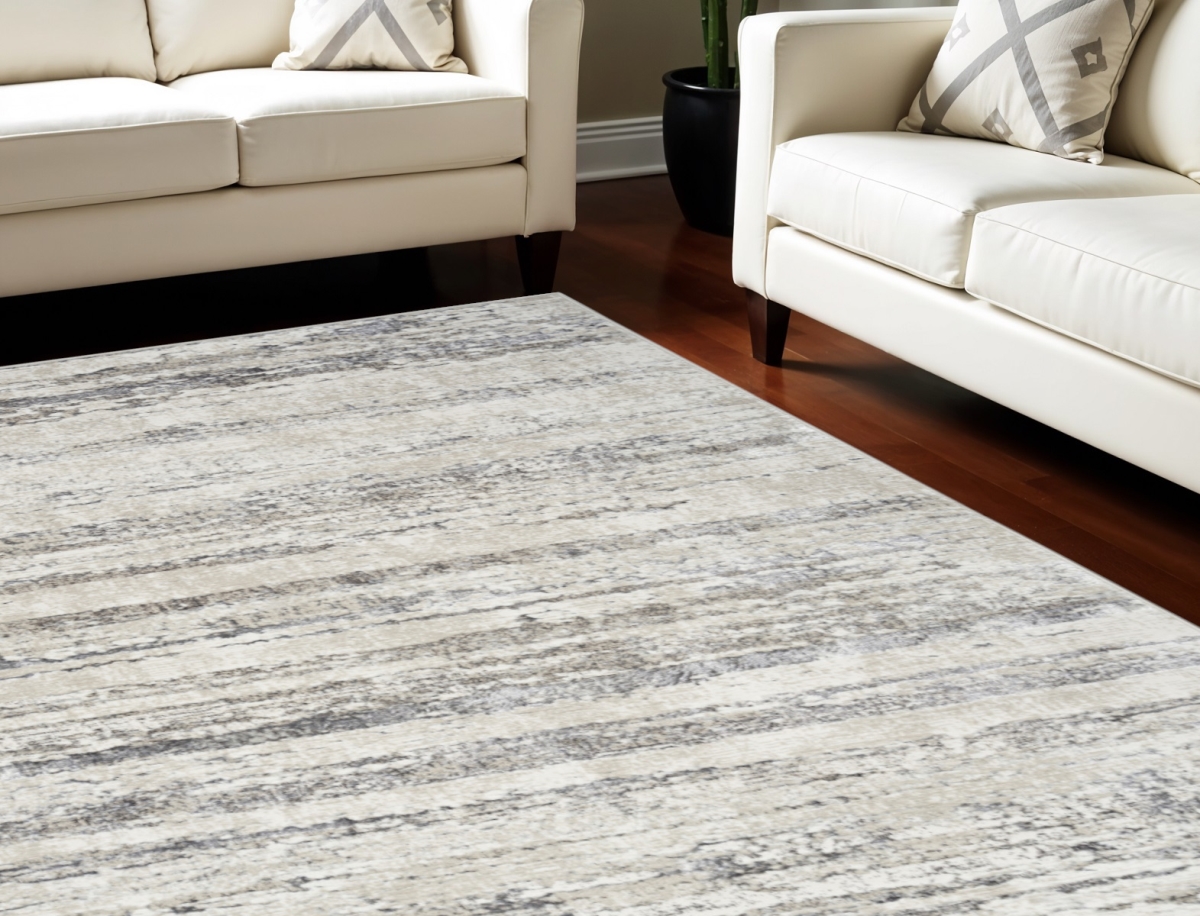 554730 9 x 12 ft. Abstract Non Skid Rectangle Area Rug, Cream & Gray