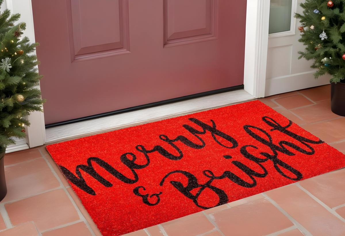 555210 24 x 36 in. Red & Black Coir Merry & Bright Outdoor Christmas Door Mat