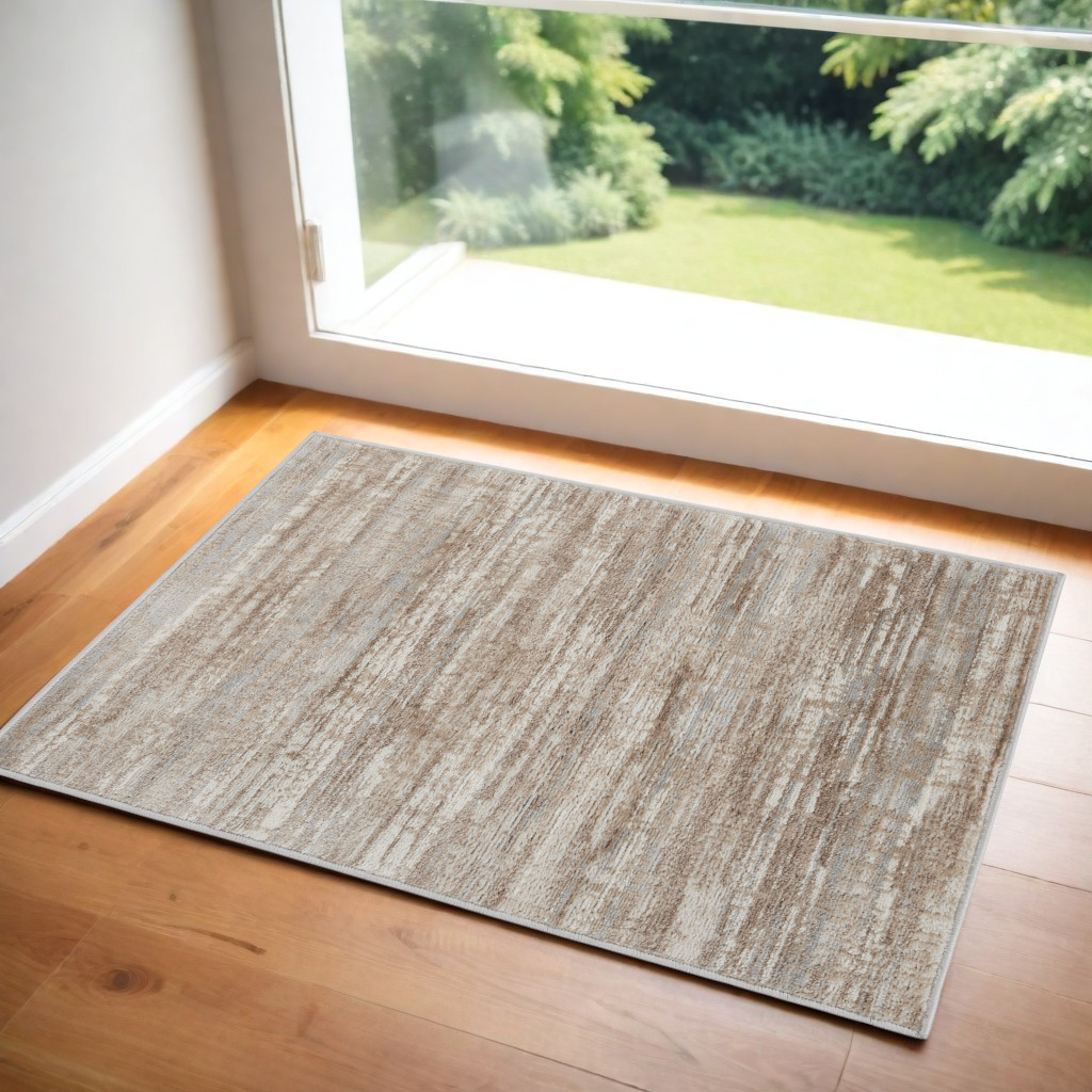 556191 2 x 3 ft. Abstract Non Skid Rectangle Area Rug, Ivory & Gray