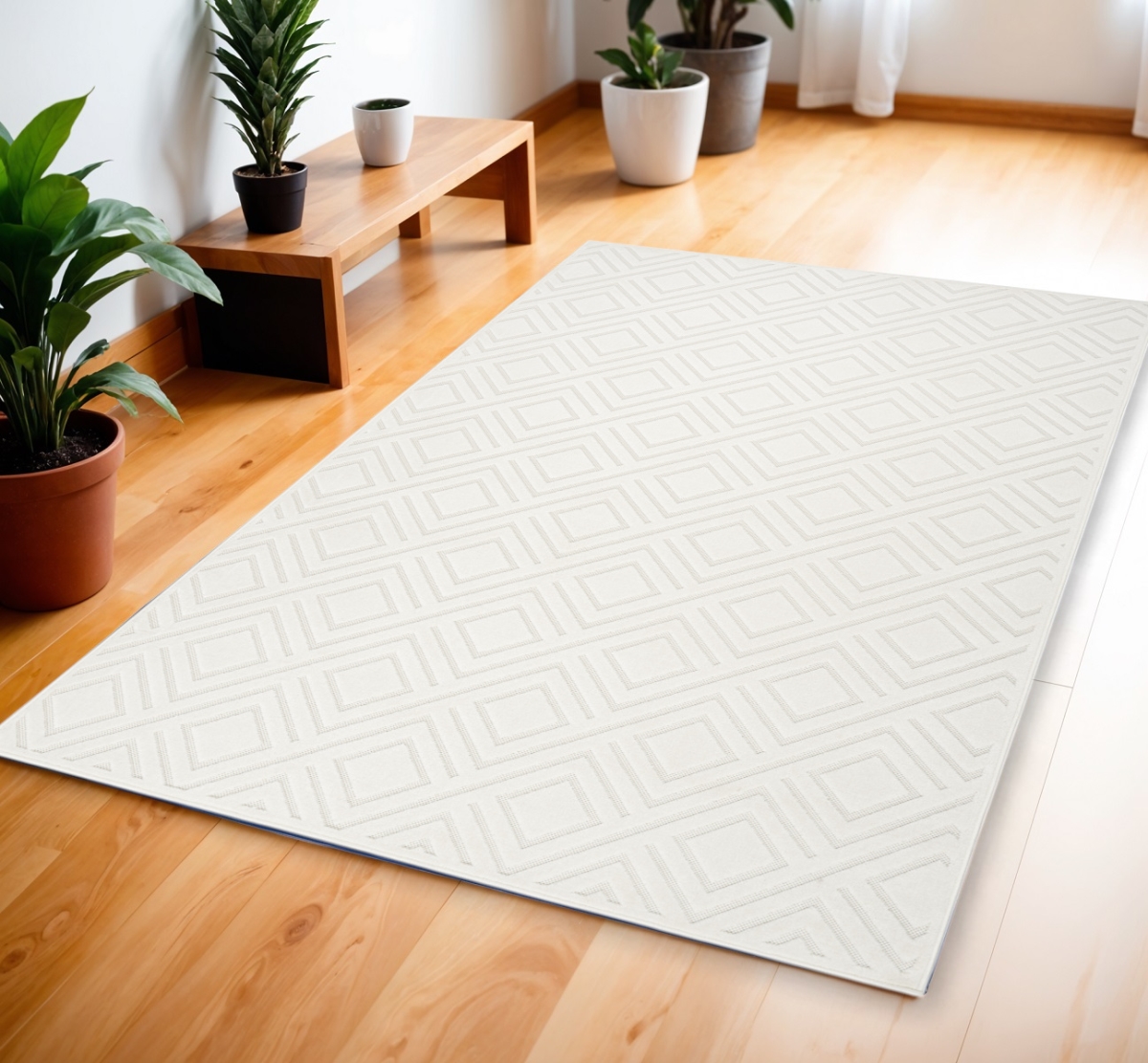 572467 4 x 6 ft. Geometric Rectangle Area Rug, Ivory