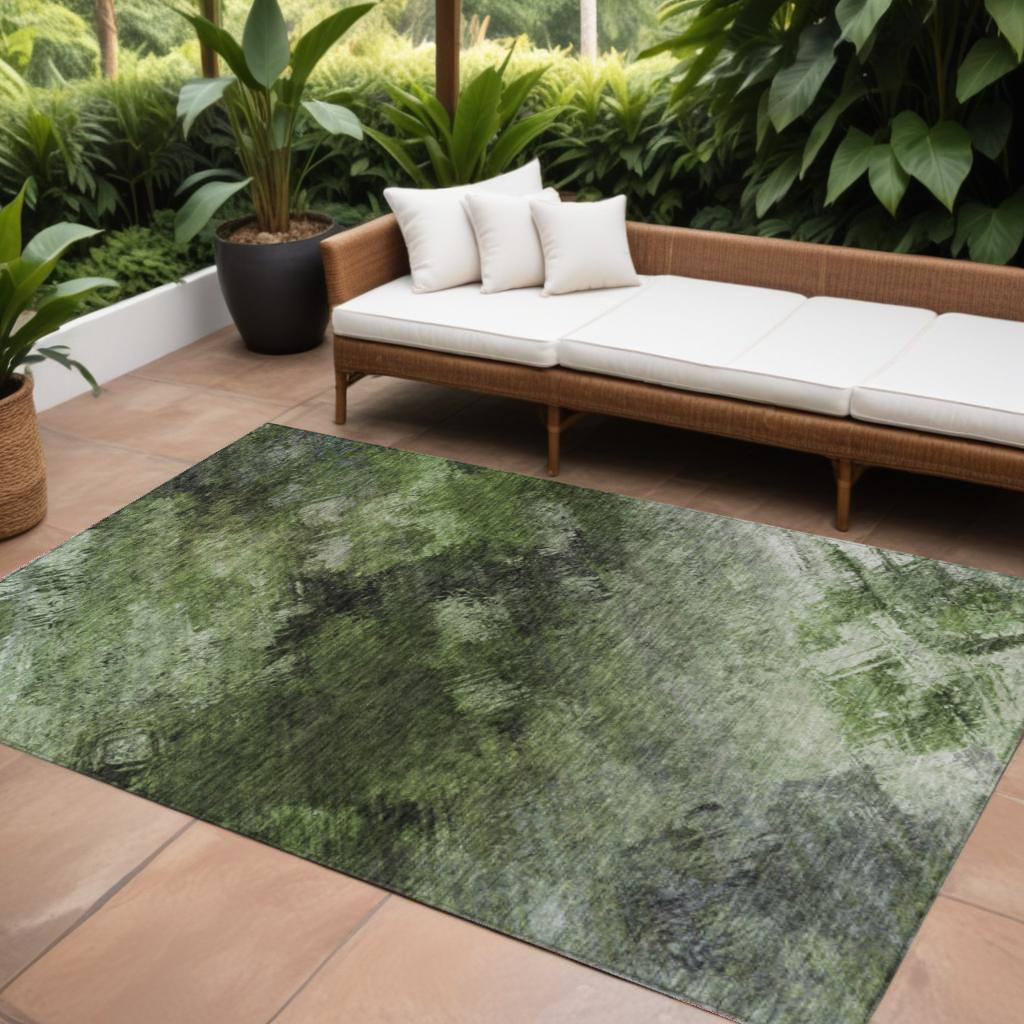 577509 9 x 12 ft. Abstract Washable Indoor & Outdoor Rectangle Area Rug, Green & Ivory