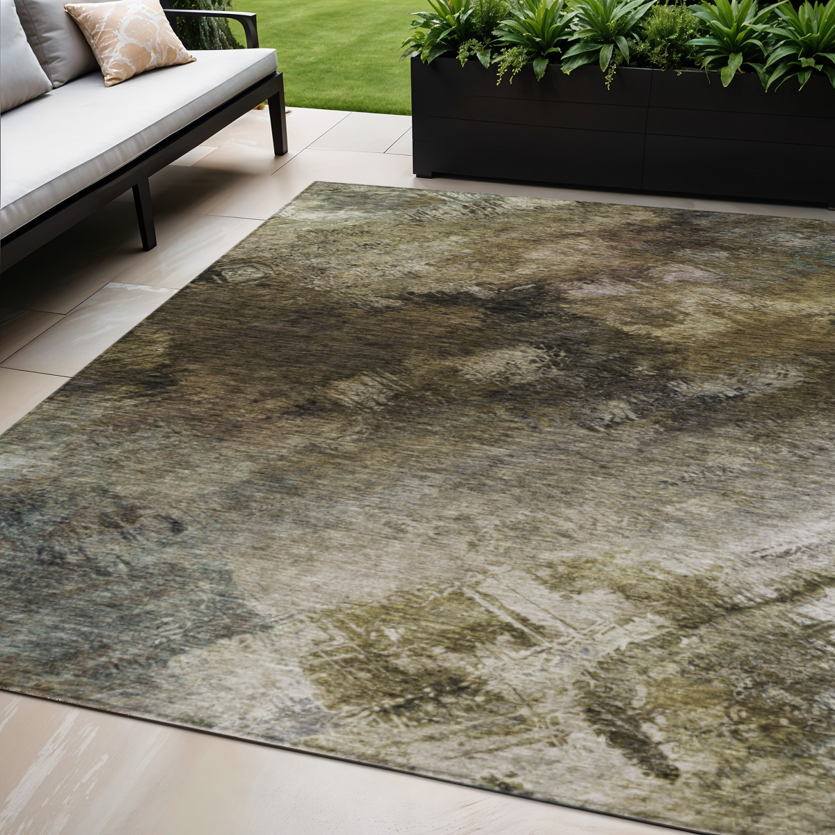 577494 5 x 8 ft. Abstract Washable Indoor & Outdoor Rectangle Area Rug, Chocolate & Beige