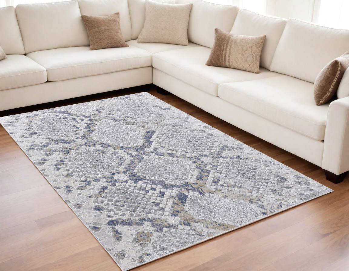 567327 5 x 8 ft. Floral Power Loom Rectangle Area Rug, Gray, Silver & Blue