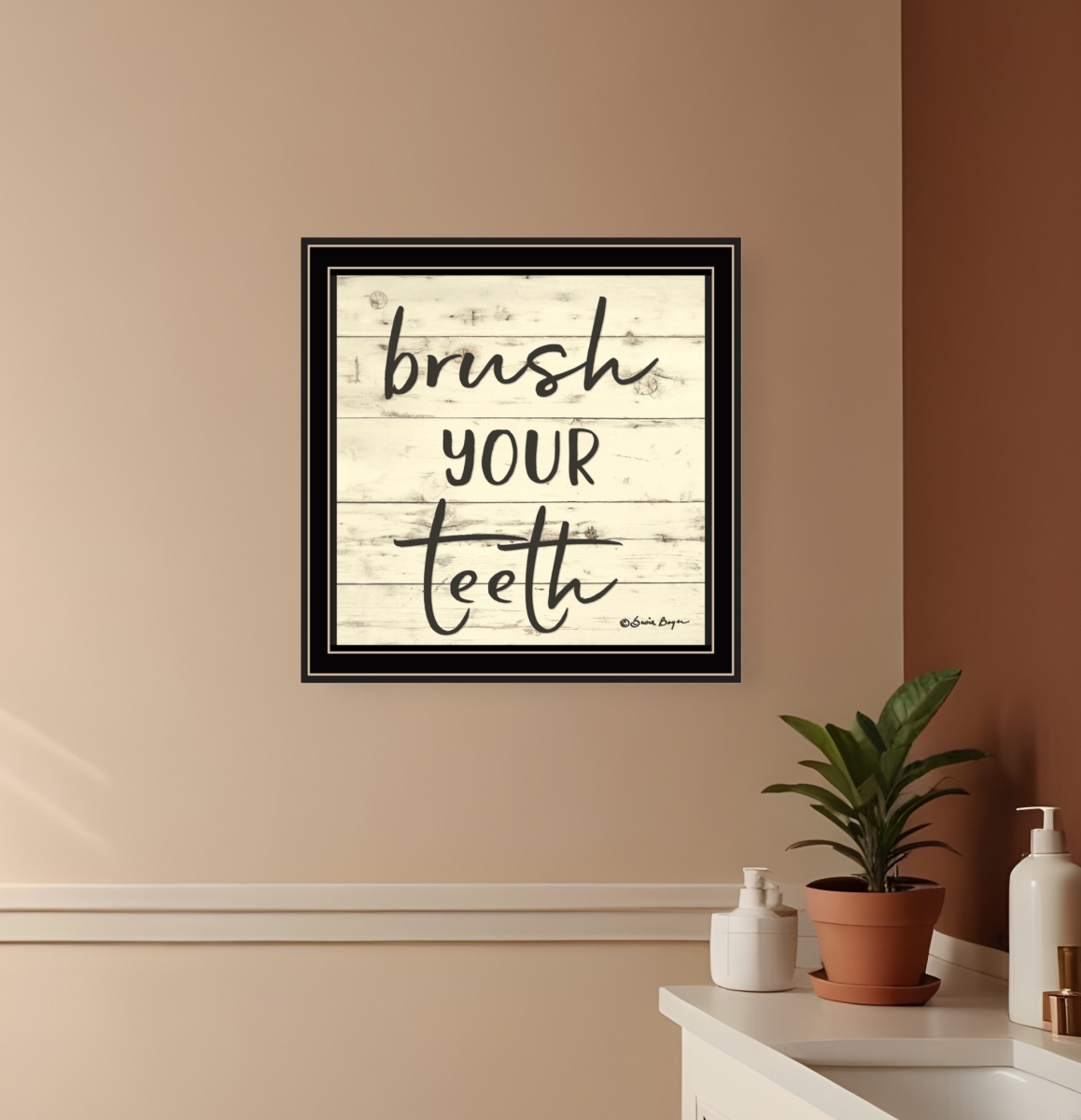 529643 Horizontal Brush your Teeth Black Framed Print Bathroom Wall Art