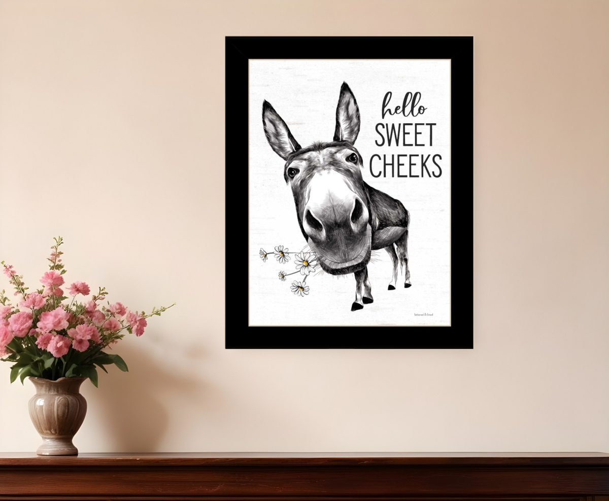 530069 Modern Hello Sweet Cheeks Donkey Black Framed Print Bathroom Wall Art