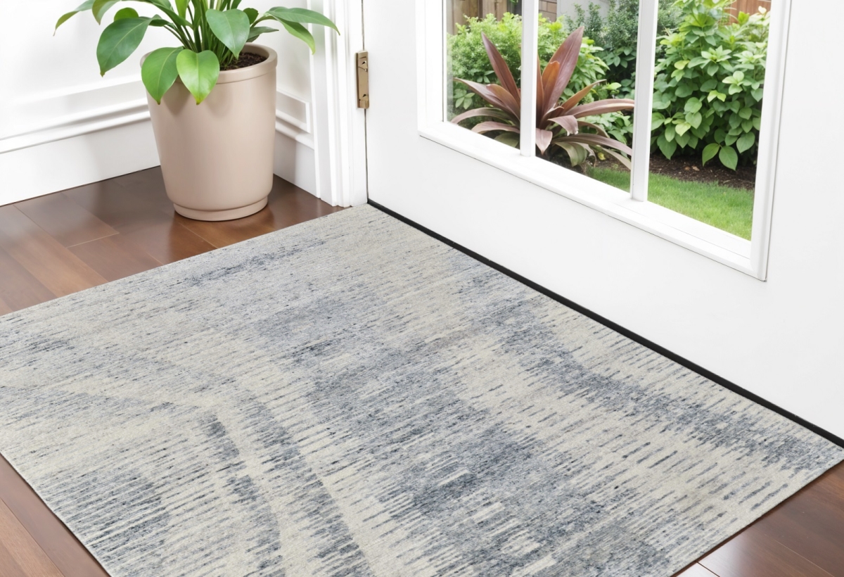 566643 2 x 3 ft. Abstract Hand Knotted Worn Faded Rectangle Area Rug, Ivory, Gray & Blue