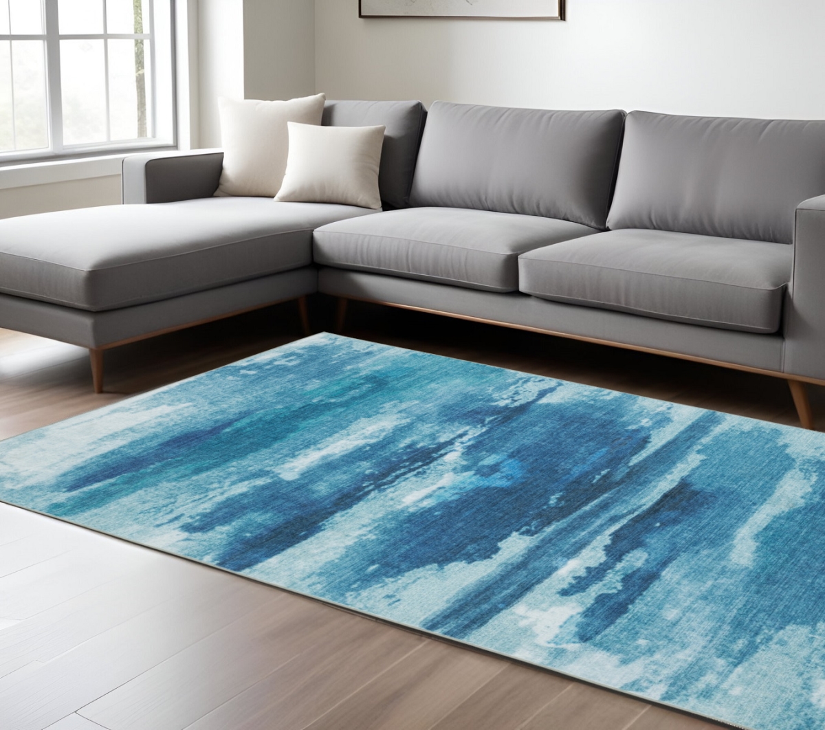 574980 8 x 10 ft. Abstract Distressed Rectangle Area Rug, Sky Blue & Ivory