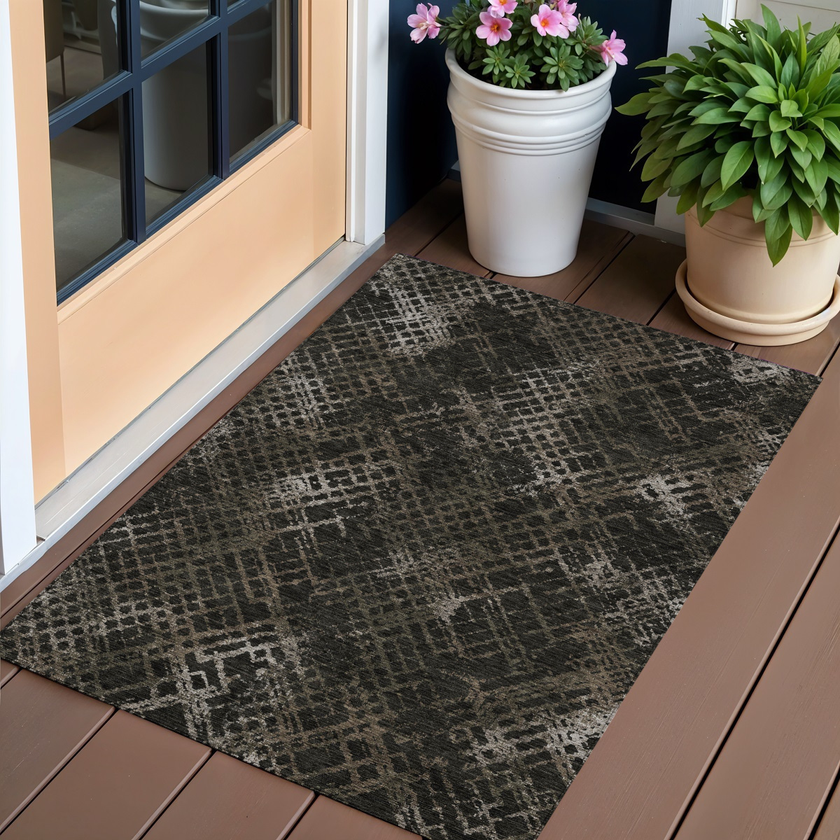 588304 3 x 5 ft. Geometric Washable Indoor & Outdoor Rectangle Area Rug, Brown & Chocolate