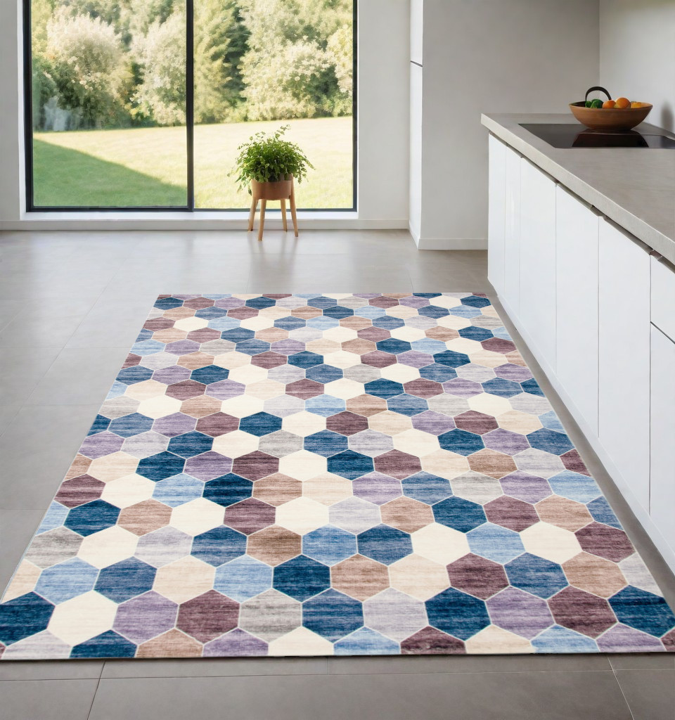 530531 4 x 6 ft. Geometric Distressed Rectangle Area Rug, Ivory & Blue
