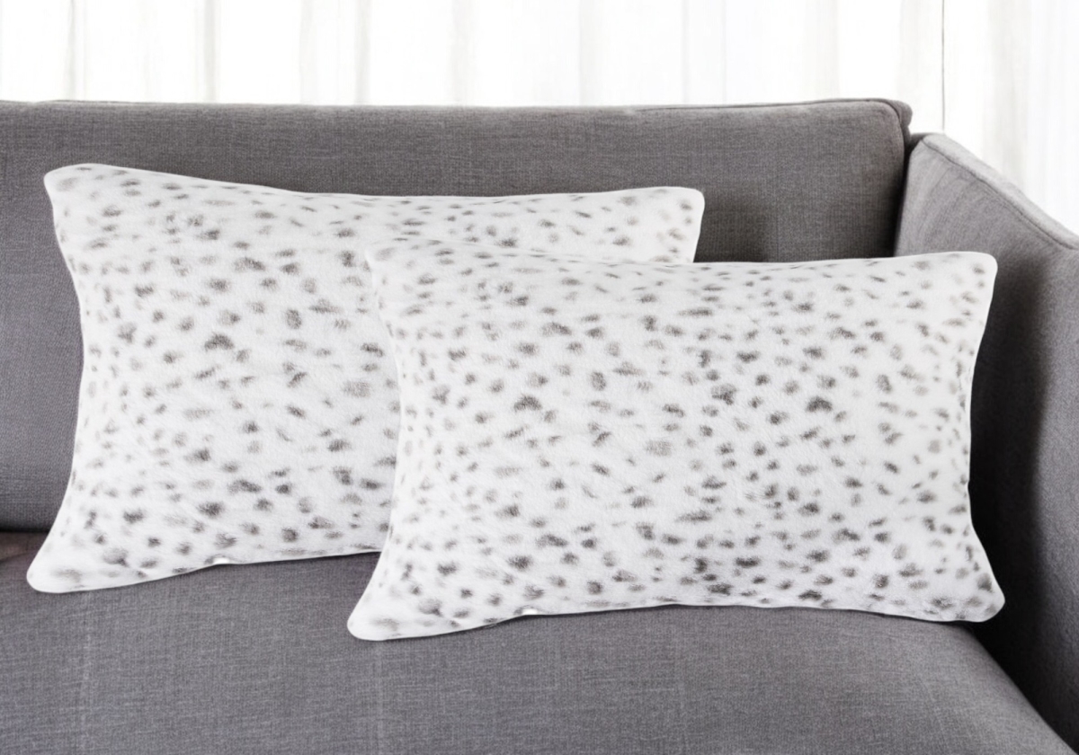 544574 12 x 20 in. White & Gray Faux Fur Lumbar Throw Pillows - Set of 2