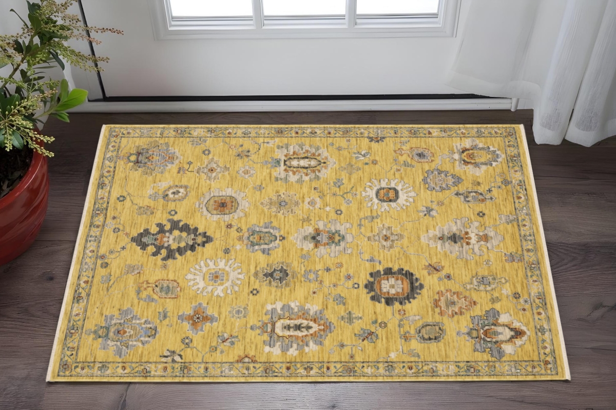 575208 2 x 3 ft. Oriental Rectangle Area Rug with Fringe, Yellow, Ivory & Black