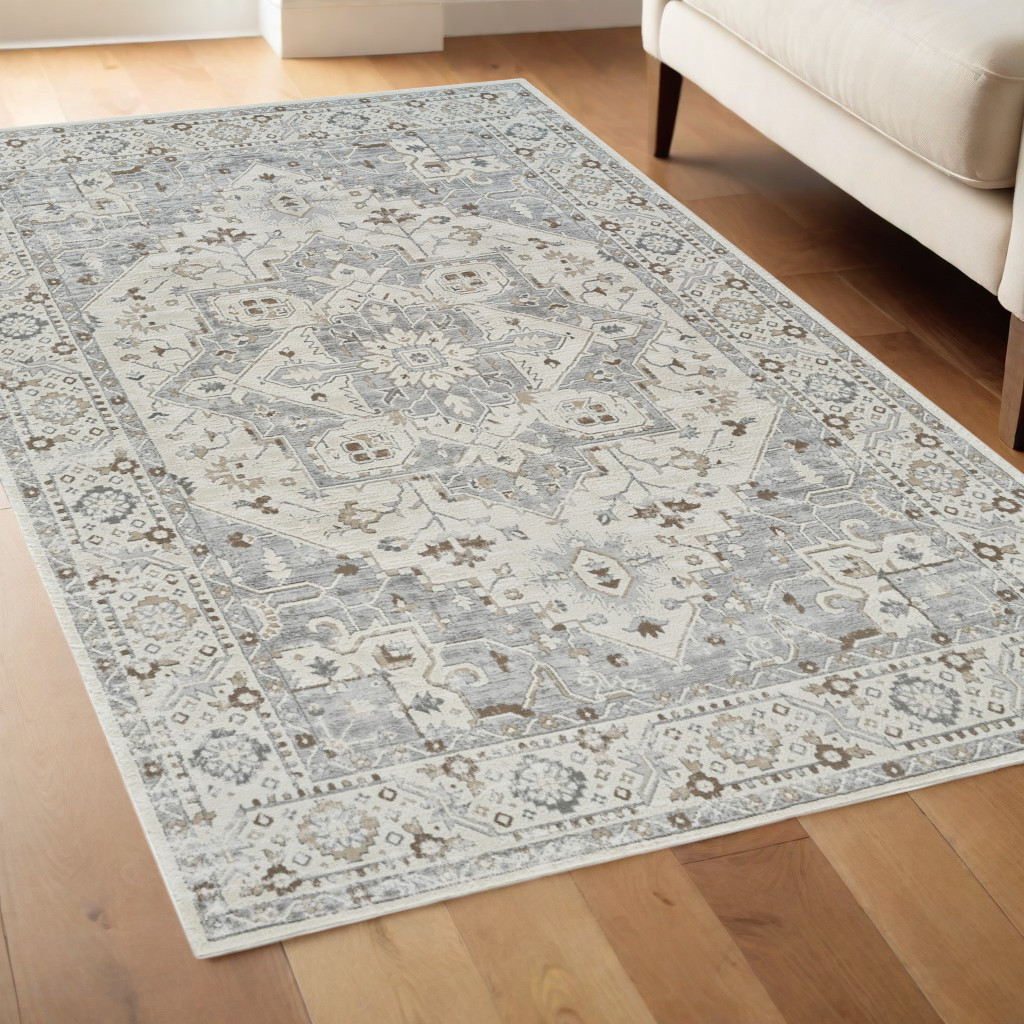 558872 4 x 6 ft. Oriental Distressed Rectangle Area Rug, Gray & Beige
