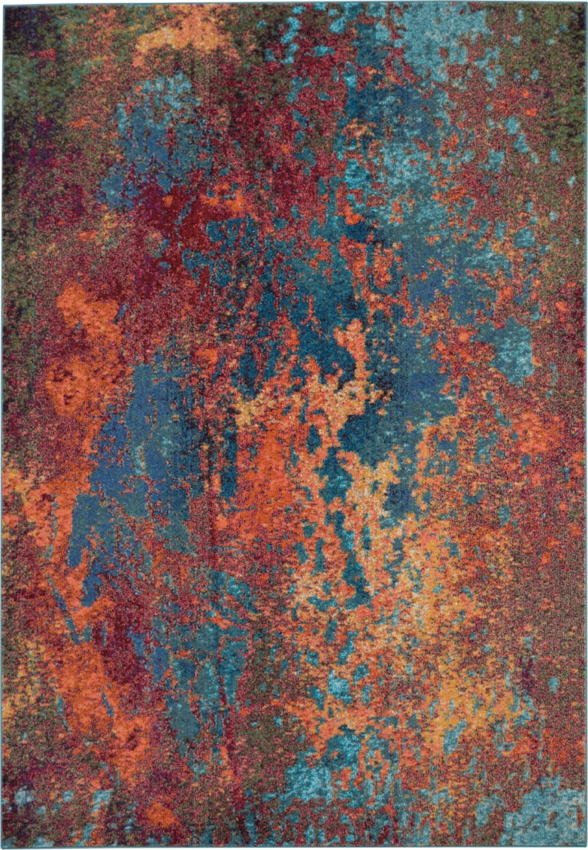 521900 8 x 11 ft. Abstract Power Loom Rectangle Area Rug, Blue & Orange