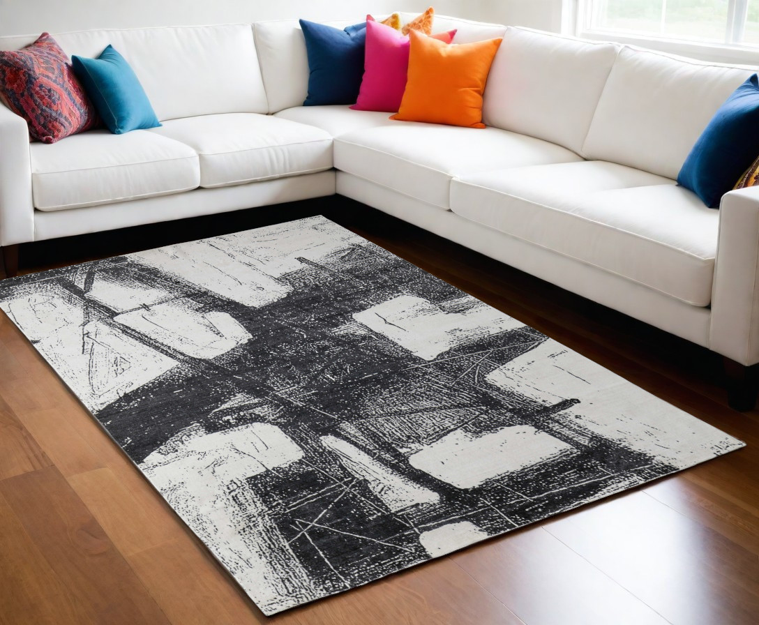 566728 5 x 8 ft. Abstract Hand Woven Rectangle Area Rug, Black & Gray