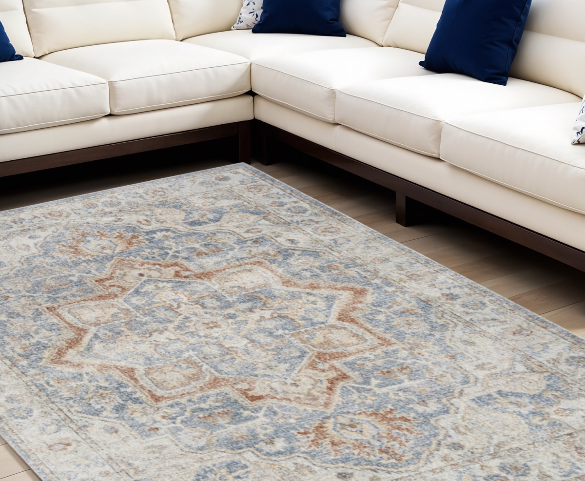 532907 8 x 10 ft. Moroccan Power Loom Washable Rectangle Area Rug, Gray & Ivory