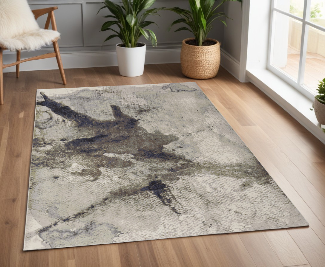 566706 4 x 6 ft. Abstract Power Loom Rectangle Area Rug, Gray, Black & Brown
