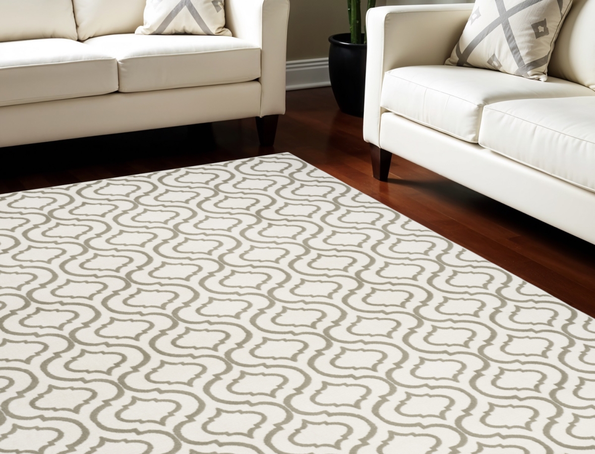 550912 8 x 10 ft. Trellis Non Skid Rectangle Area Rug, Ivory & Green