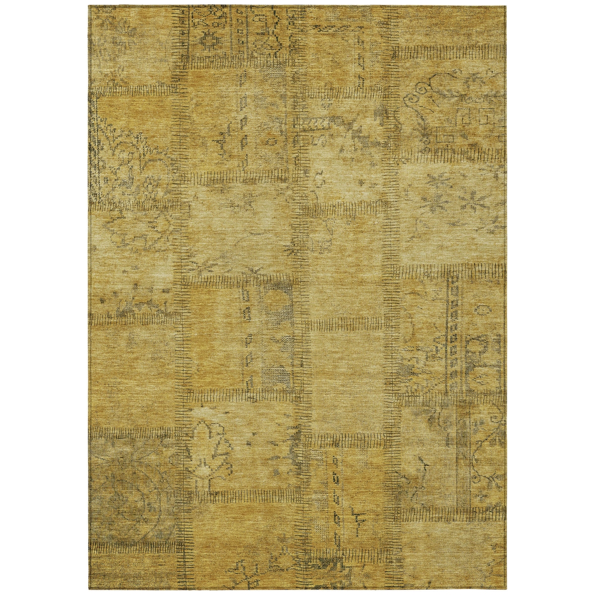 581599 3 x 5 ft. Patchwork Washable Indoor & Outdoor Rectangle Area Rug, Gold, Wheat & Gray