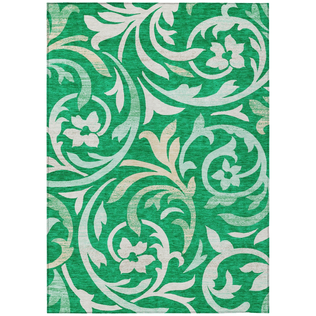 585789 10 x 14 ft. Floral Washable Indoor & Outdoor Rectangle Area Rug, Mint Green & Ivory