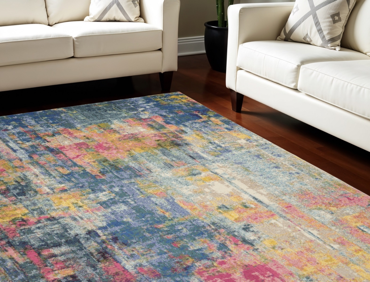 551362 9 x 12 ft. Abstract Power Loom Rectangle Area Rug, Blue & Yellow