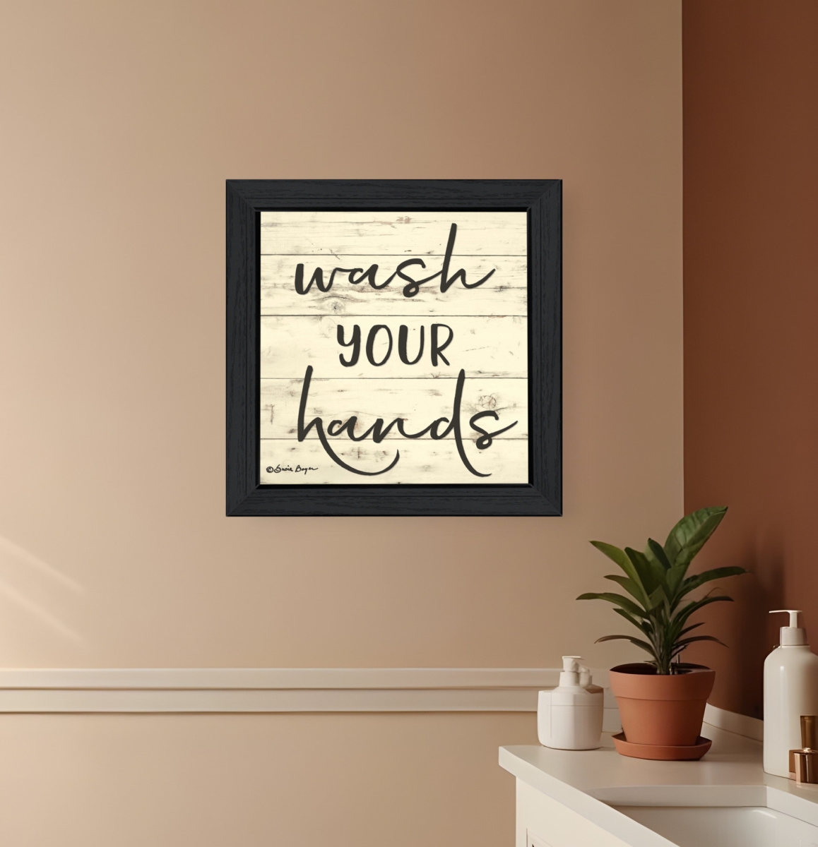 529637 Square Wash Your Hands Black Framed Print Bathroom Wall Art
