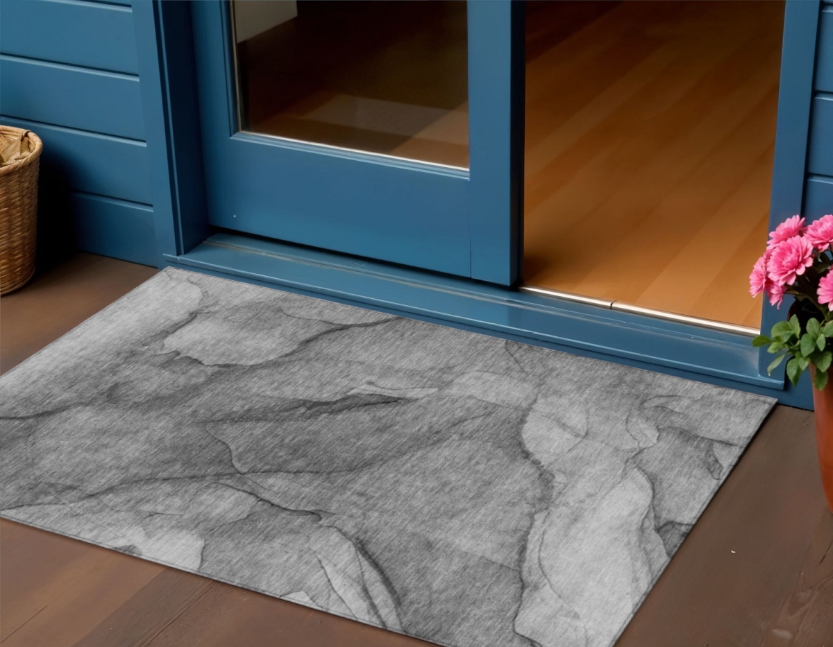 578100 3 x 5 ft. Abstract Washable Indoor & Outdoor Rectangle Area Rug, Gray, Silver & Charcoal